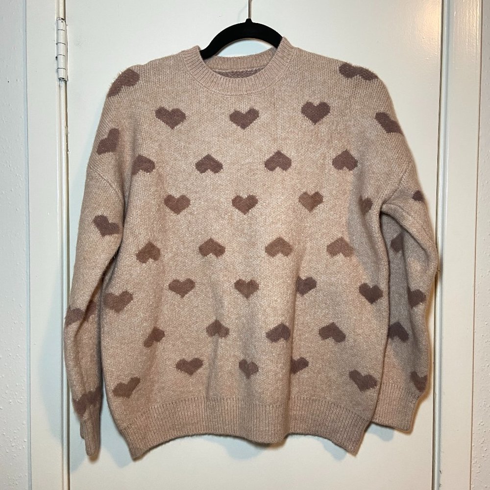 heart print neutral sweater